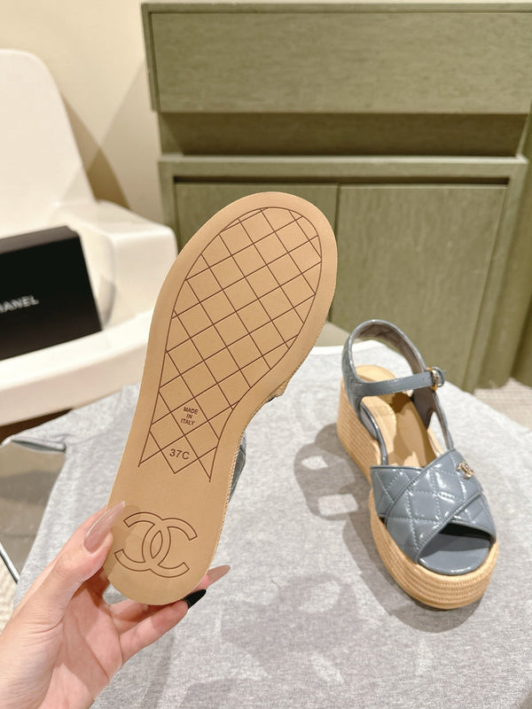 CC 25ss Espadrille Sandals 85mm Slate Blue Quited Sheepskin 462241