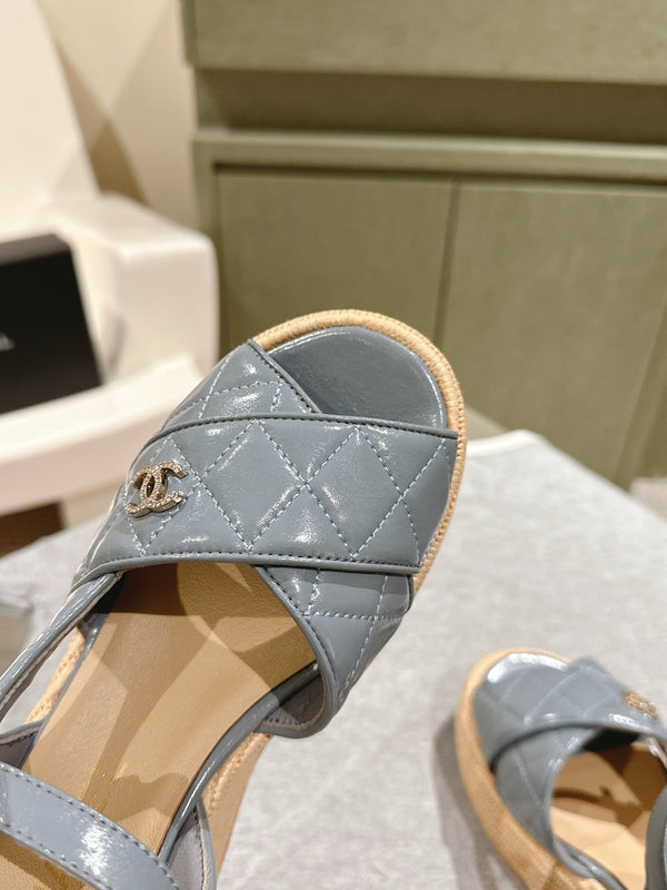 CC 25ss Espadrille Sandals 85mm Slate Blue Quited Sheepskin 462241