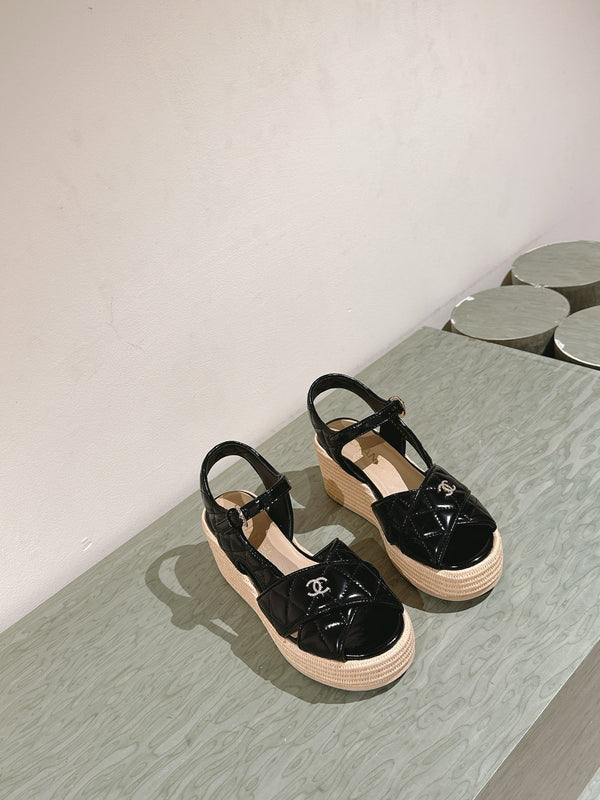 Sandali espadrillas CC 25ss 85mm in pelle di pecora trapuntata nera 462242