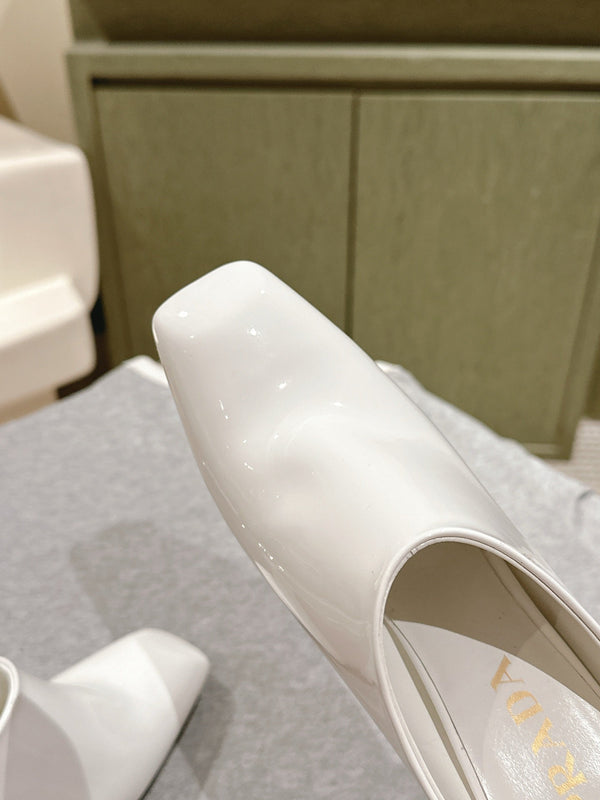 Prada Mules 85mm White Patent Leather 449619