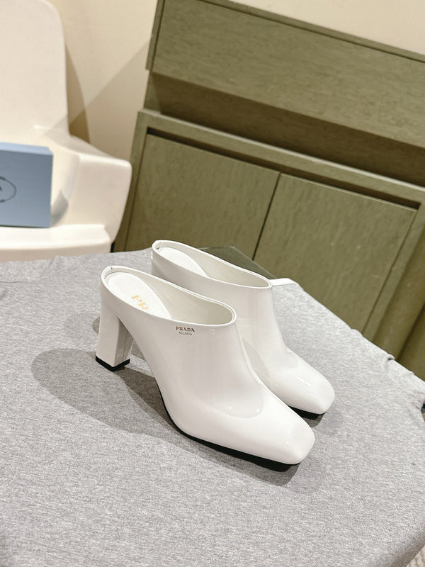 Prada Mules 85mm White Patent Leather 449619