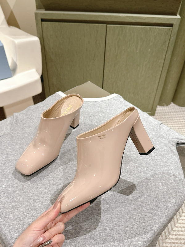 Prada Mules 85mm Beige Patent Leather 449620