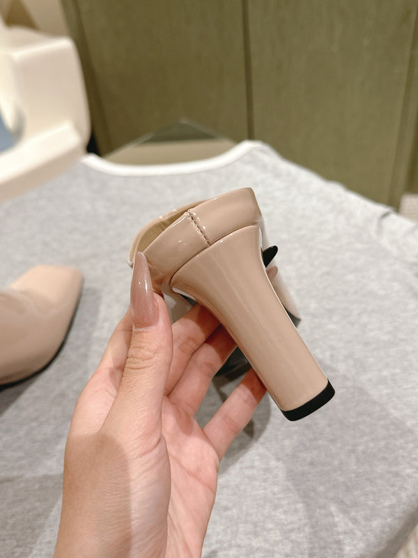 Prada Mules 85mm Beige Patent Leather 449620