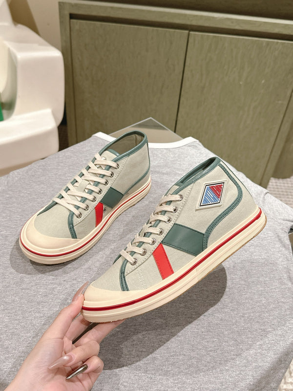 BV Eliot Sneaker Gray/Muted Teal Yellow Cotton Calfskin 446193