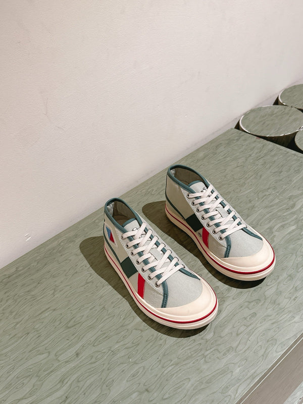 BV Eliot Sneaker Gray/Muted Teal Yellow Cotton Calfskin 446193