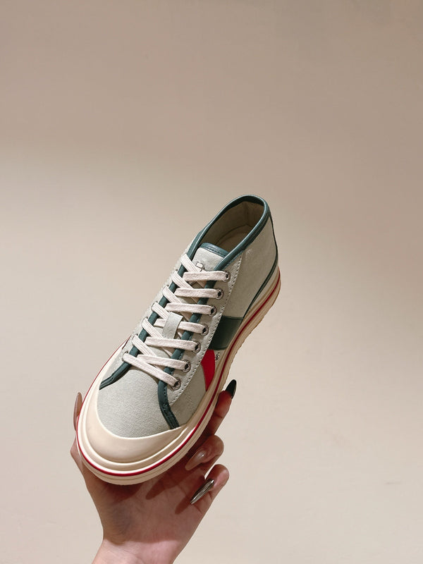 BV Eliot Sneaker Gray/Muted Teal Yellow Cotton Calfskin 446193