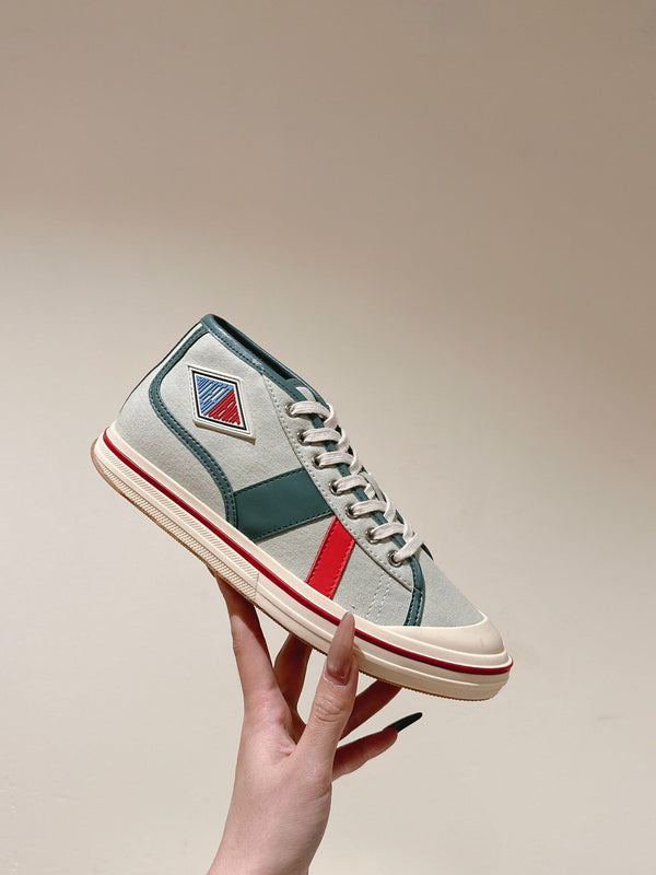 BV Eliot Sneaker Gray/Muted Teal Yellow Cotton Calfskin 446193