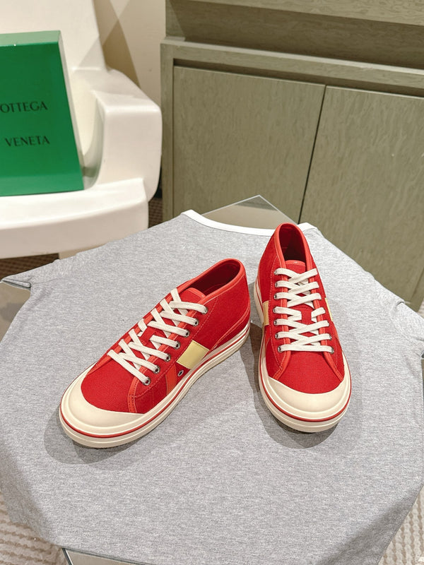 BV Eliot Sneaker Red/Light Yellow Cotton Calfskin 446194