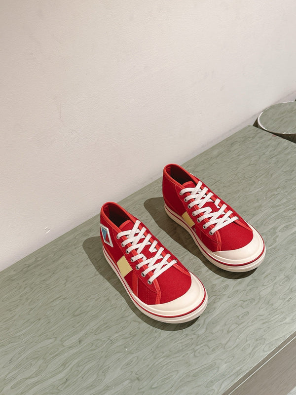 BV Eliot Sneaker Red/Light Yellow Cotton Calfskin 446194