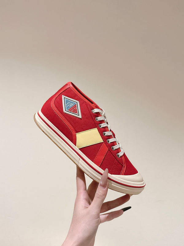 BV Eliot Sneaker Red/Light Yellow Cotton Calfskin 446194