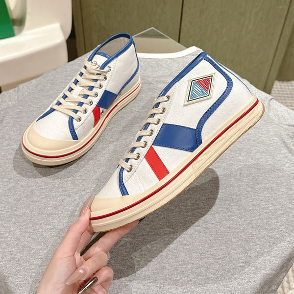 BV Eliot Sneaker White/Blue Cotton Calfskin 446196