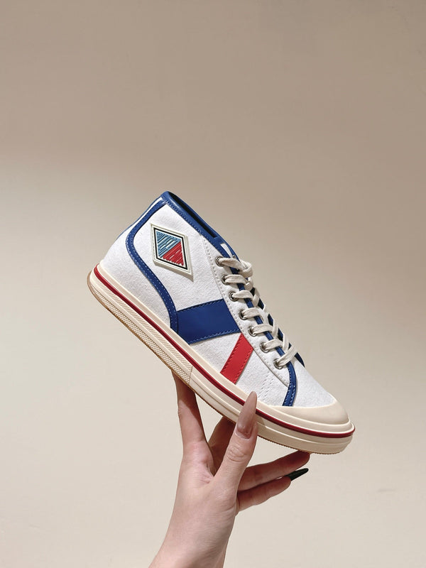 BV Eliot Sneaker White/Blue Cotton Calfskin 446196