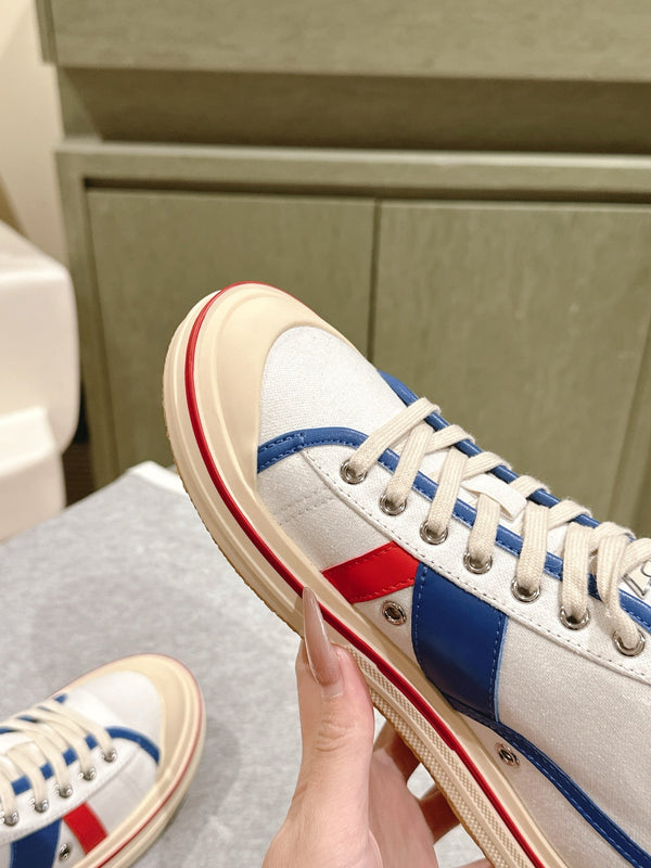 BV Eliot Sneaker White/Blue Cotton Calfskin 446196
