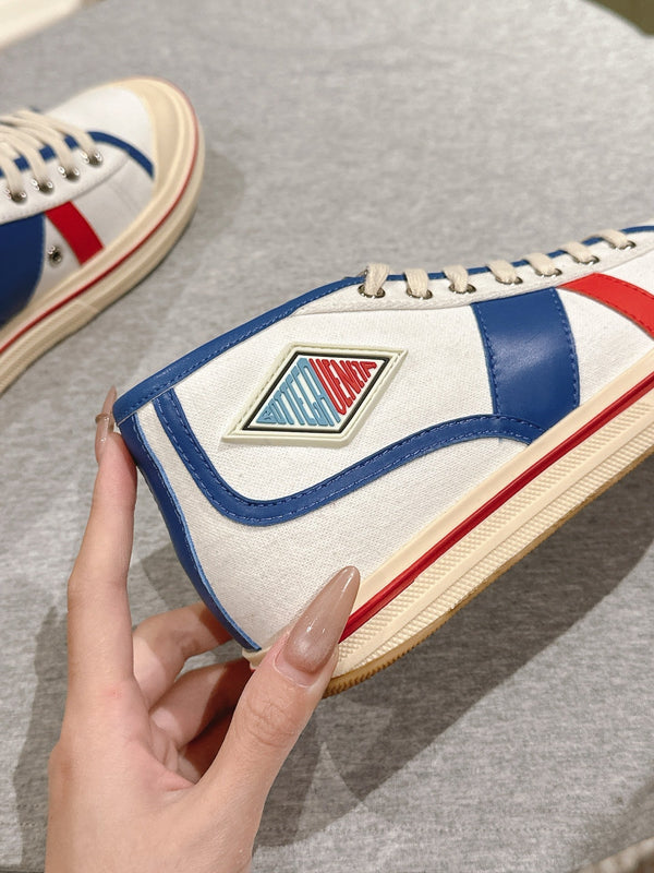 BV Eliot Sneaker White/Blue Cotton Calfskin 446196