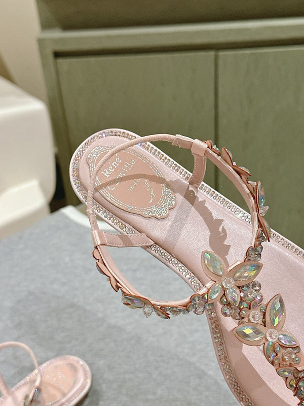 RC 25 Thong Snake-Shaped Popular Fairy Sandals Pink Silk Rhinestones 268064