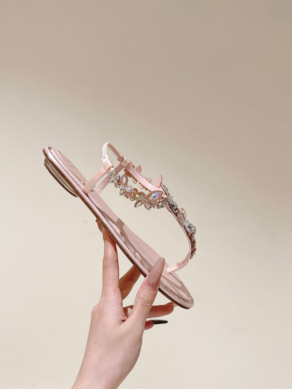 RC 25 Thong Snake-Shaped Popular Fairy Sandals Pink Silk Rhinestones 268064