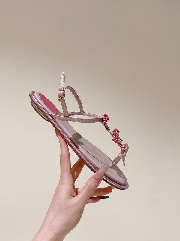 RC 25 Thong Bow Attached Flat Sole Pink Silk Rhinestones 268065