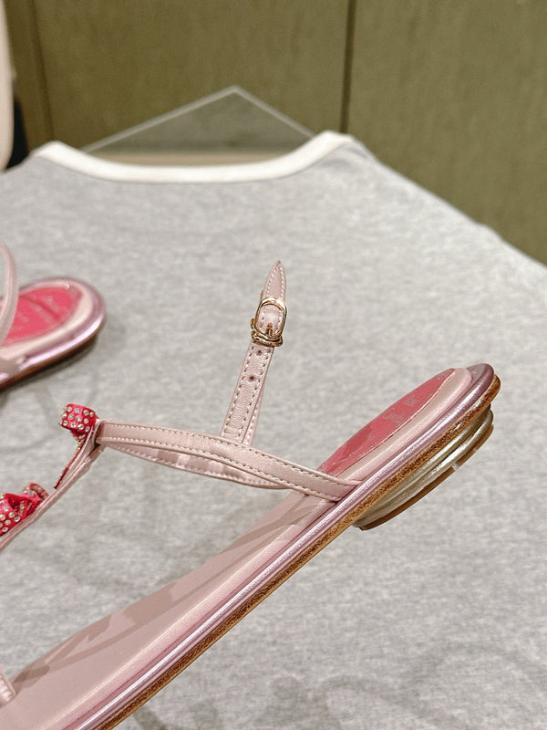 RC 25 Thong Bow Attached Flat Sole Pink Silk Rhinestones 268065