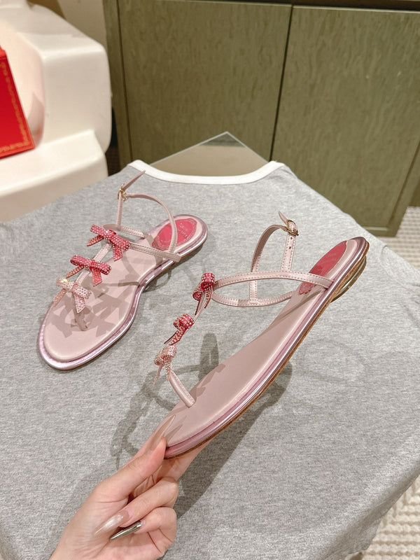 RC 25 Thong Bow Attached Flat Sole Pink Silk Rhinestones 268065