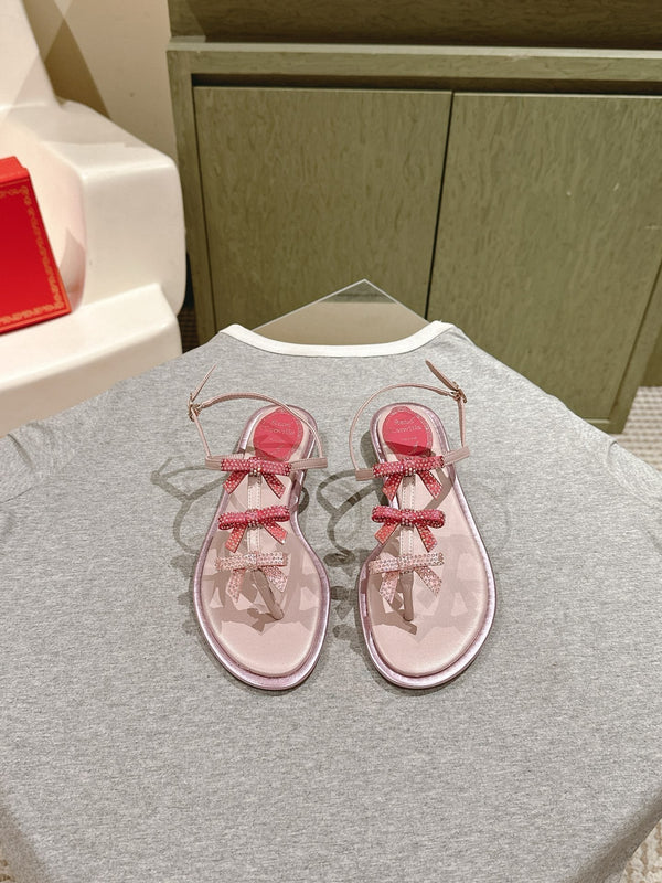 RC 25 Thong Bow Attached Flat Sole Pink Silk Rhinestones 268065