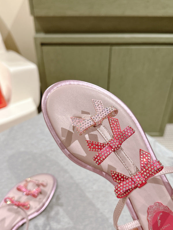 RC 25 Thong Bow Attached Flat Sole Pink Silk Rhinestones 268065