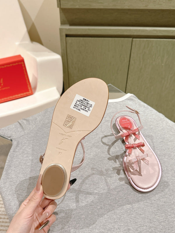 RC 25 Thong Bow Attached Flat Sole Pink Silk Rhinestones 268065