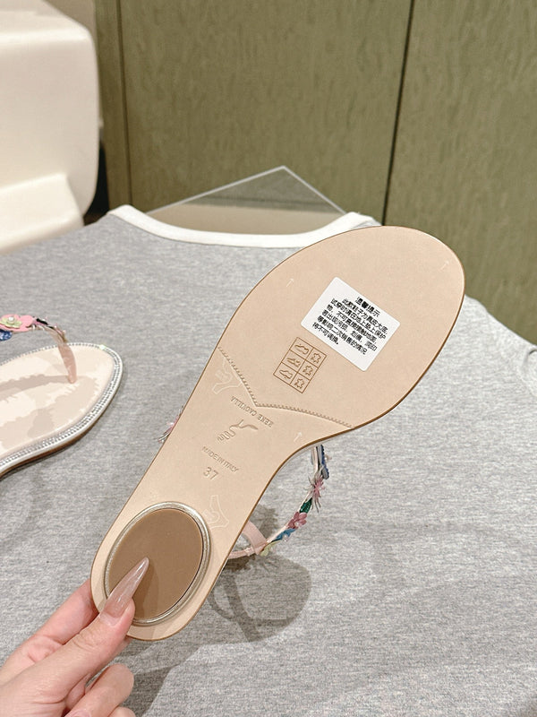 RC 25 Thong Multicolor Flower Flat Sole Light Pink Silk Rhinestones 268067