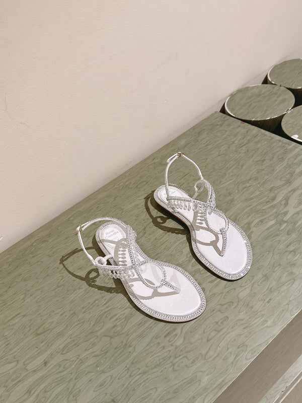 RC 25 Thong Diamond Flat Sole White Silk Rhinestones 268068
