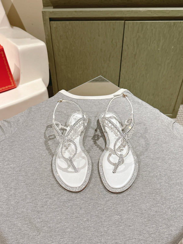 RC 25 Thong Diamond Flat Sole White Silk Rhinestones 268068