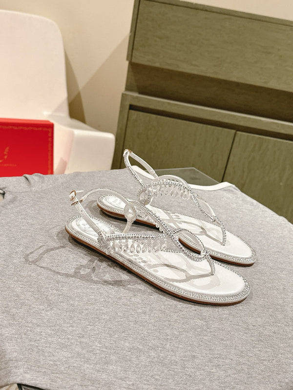 RC 25 Thong Diamond Flat Sole White Silk Rhinestones 268068