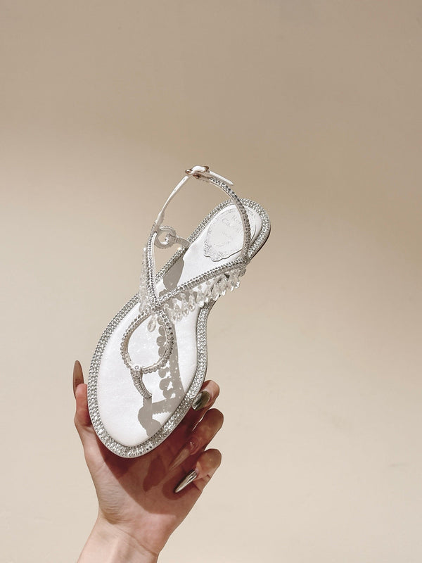 RC 25 Thong Diamond Flat Sole White Silk Rhinestones 268068