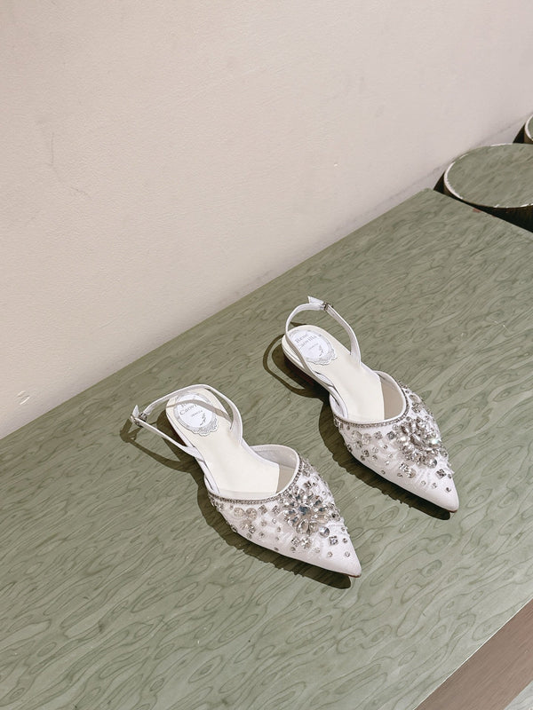 RC 25C Slingback Flat Shoe White Silk Rhinestones 268075