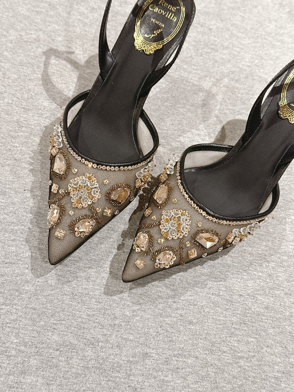 RC 25C Slingback Diamond High Heel Multicolor Silk Rhinestones 268077