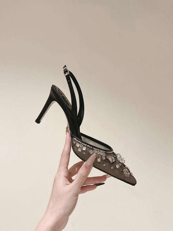 RC 25C Slingback Diamond High Heel Multicolor Silk Rhinestones 268077