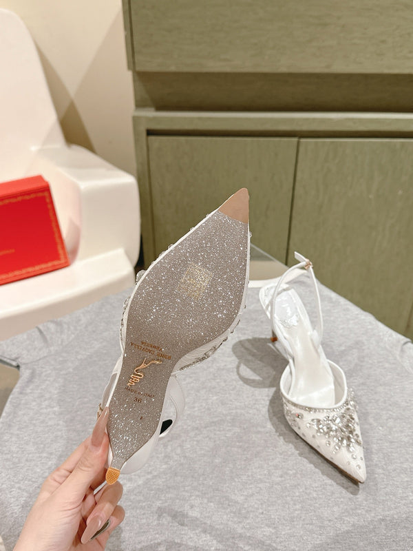 RC 25C Slingback Crystal High Heel 7.5cm White Silk Rhinestones 268080