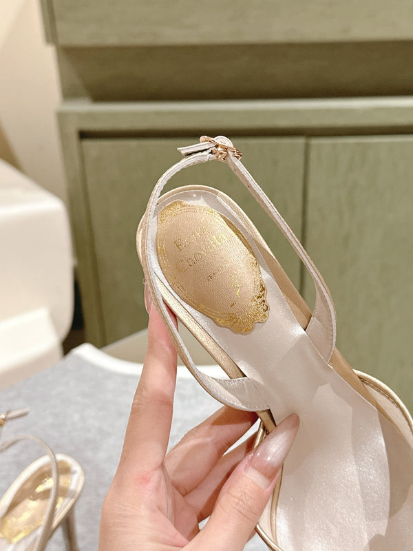 RC 25C Slingback Flower High Heel 7.5cm Beige Silk Rhinestones 268081