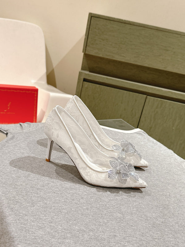 RC 25C Flower High Heel 7.5cm White Silk Rhinestones 268083