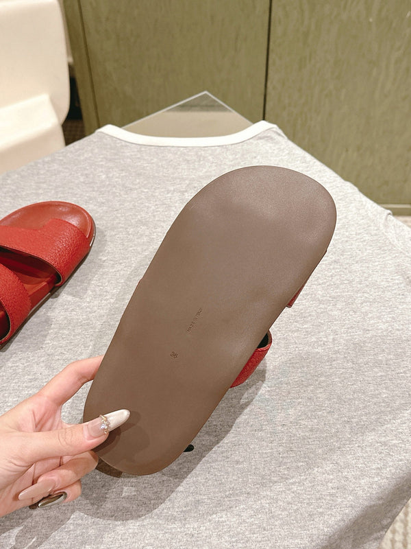 The Row Hugh Slides Red Cowhide Rubber 451282