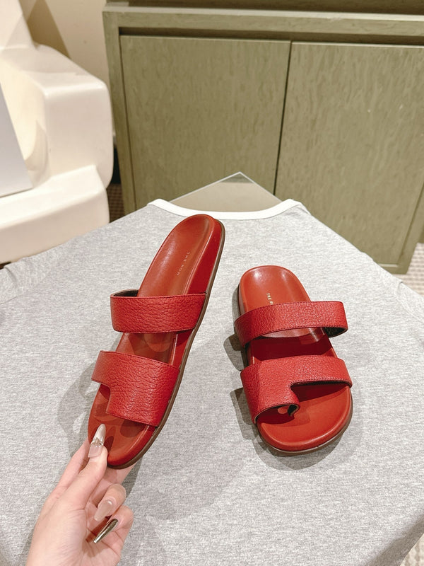 The Row Hugh Slides Red Cowhide Rubber 451282