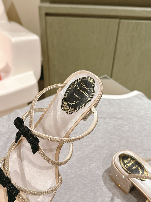 RC 25 Diamond Bow Attached High Heeled Pink Nude Silk Rhinestones 268054