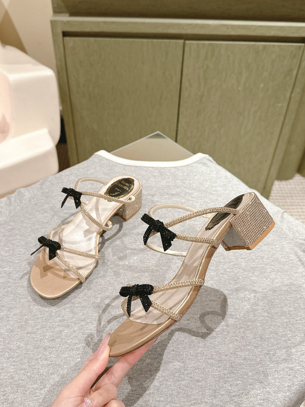 RC 25 Diamond Bow Attached High Heeled Pink Nude Silk Rhinestones 268054