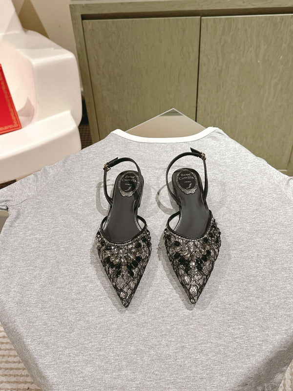 RC 25 Diamond Lace High Heeled Sandals Black Sheepskin 268055