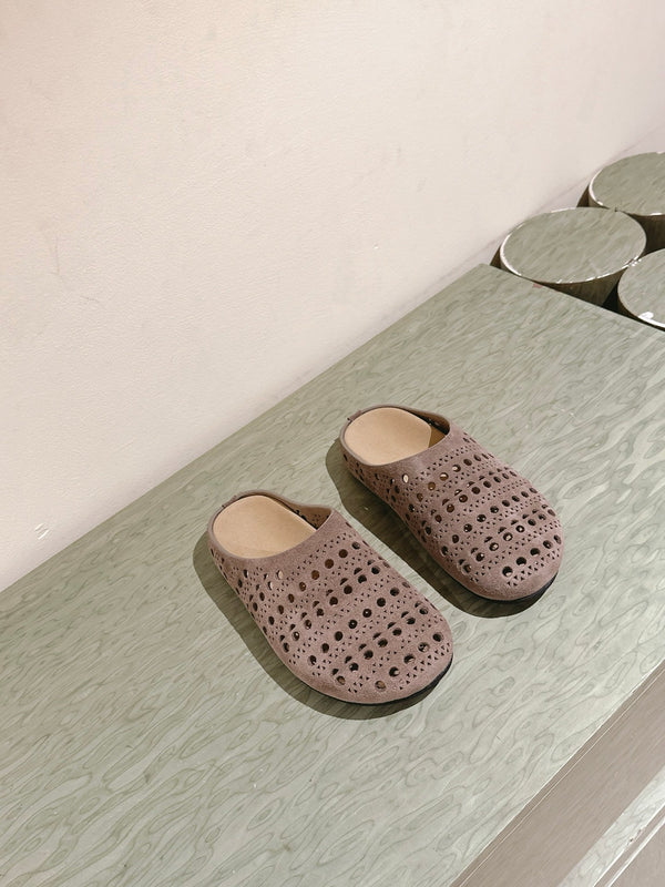 The Row 25ss Perforated Mule 20mm Taupe Suede 451270