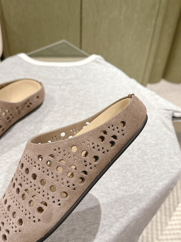 The Row 25ss Perforated Mule 20mm Taupe Suede 451270