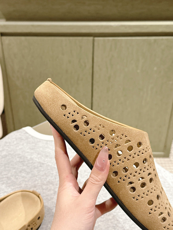The Row 25ss Perforated Mule 20mm Beige Suede 451272