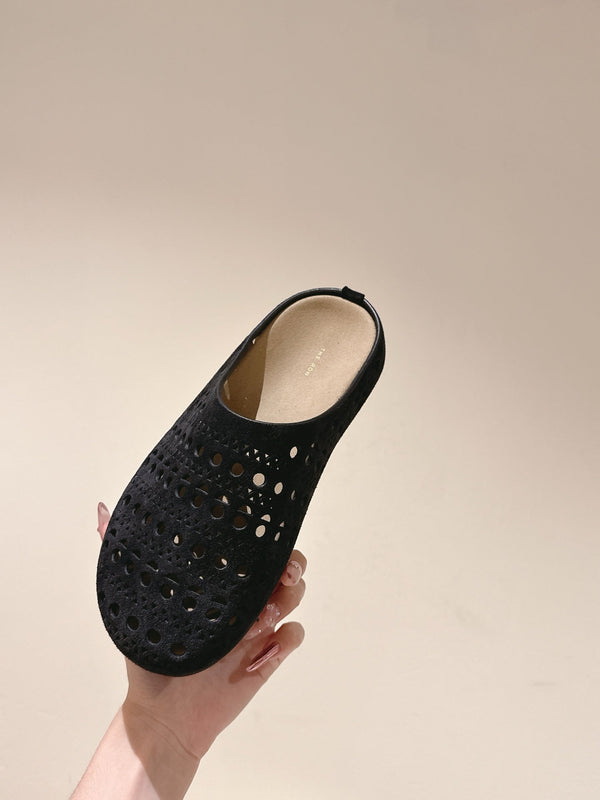 The Row 25ss Perforated Mule 20mm Black Suede 451273