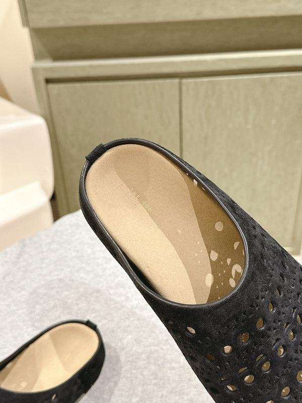 The Row 25ss Perforated Mule 20mm Black Suede 451273