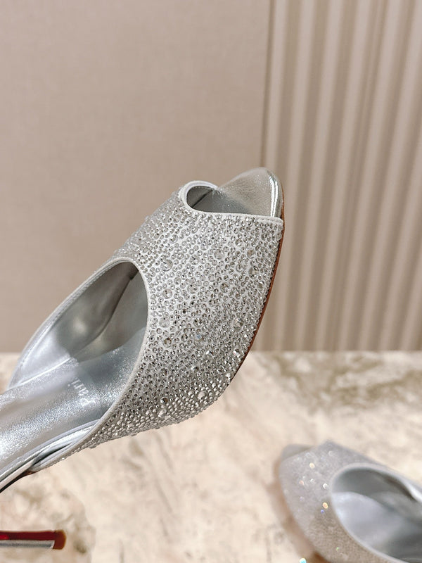 CL 25s Me Dolly Sandal Mule Heel Pump 85mm Sliver Sheepskin 446688