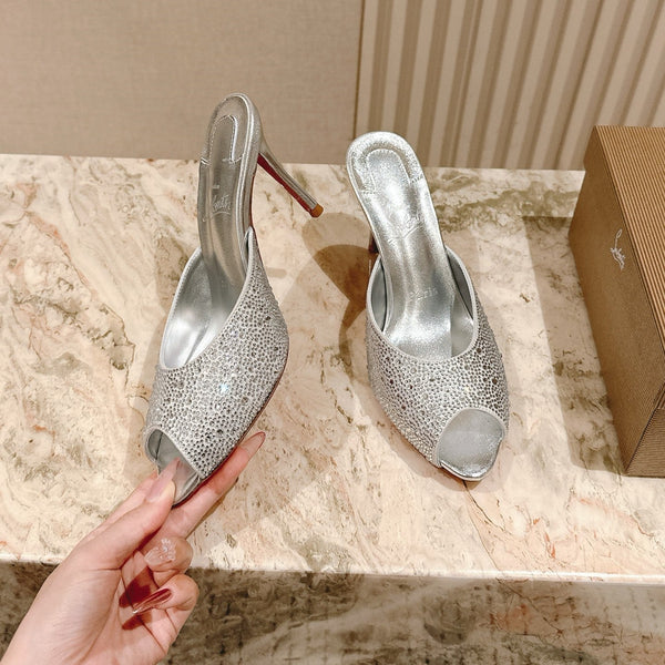 CL 25s Me Dolly Sandal Mule Heel Pump 85mm Sliver Sheepskin 446688