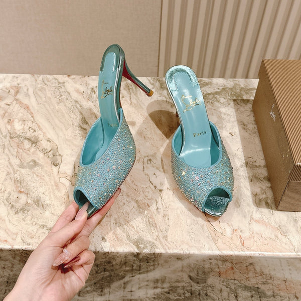 CL 25s Me Dolly Sandal Mule Heel Pump 85mm Blue Sheepskin 446689